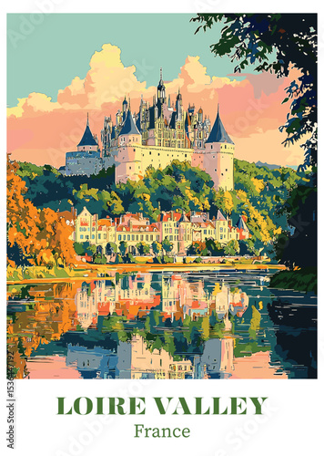 Loire Valley France Vector Illustration, Chateau de Chambord