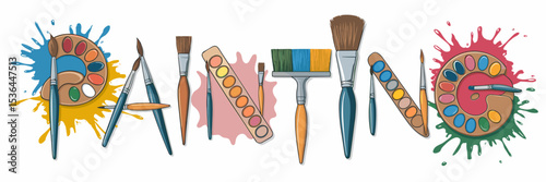 Colorful paint-themed typography with brushes and palettes – Ideal for art education, creative blogs, or craft supplies branding