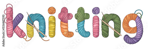 Knitting typography with yarn balls and needles – Great for craft blogs, textile shops, or DIY branding