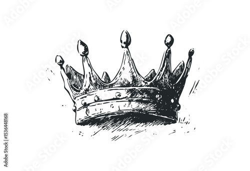 Hand-drawn crown sketch with ridges and jewel accents. Vector retro hand drawn illustration