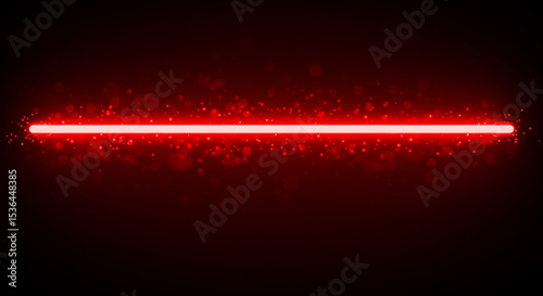 Abstract Red Laser Beam on Black Background with Sparks and Glowing Light