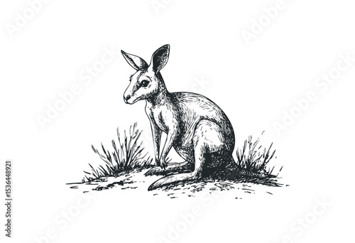 Detailed sketch of a kangaroo in natural habitat. Vector retro hand drawn illustration