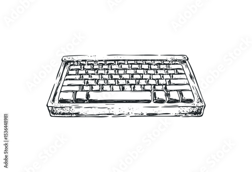 Vintage grunge-style keyboard illustration with textured details. Vector retro hand drawn illustration
