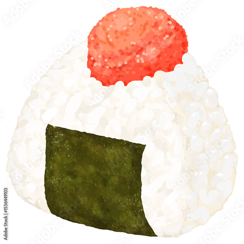 リアルな明太子入り海苔おにぎりのイラスト