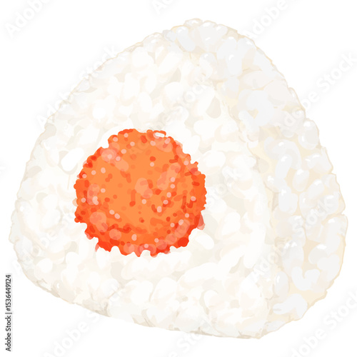 リアルな明太子入りおにぎりのイラスト
