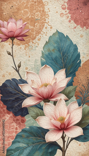 Magnolia flowers. Pattern for printing on wall decorations, covers, leaflets