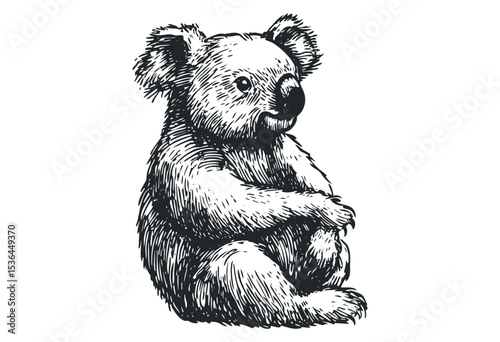 Detailed koala sketch sitting calmly on white. Vector retro hand drawn illustration