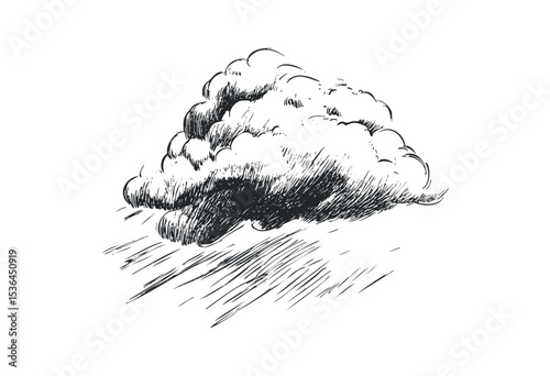 Hand-drawn illustration of a single cumulus cloud. Vector retro hand drawn illustration