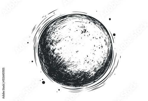 Grunge distressed round stroke pattern with ink splatters. Vector retro hand drawn illustration