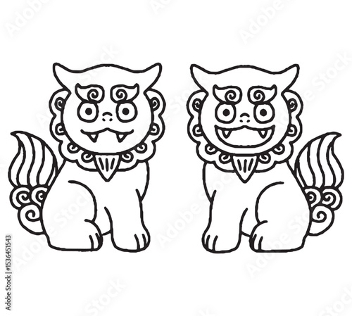 かわいいシーサーの手描きイラスト