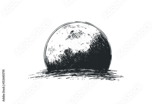 Hand-drawn sketch of a detailed full moon with craters. Vector retro hand drawn illustration