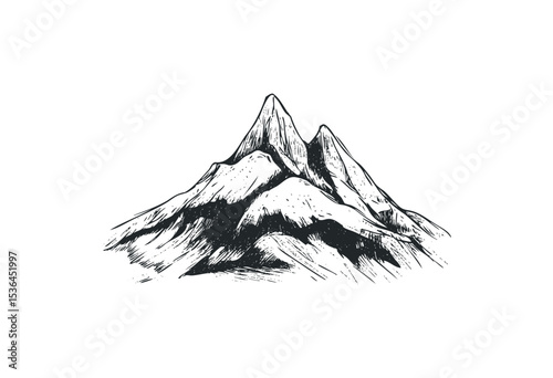 Detailed hand-drawn mountain peaks artwork. Vector retro hand drawn illustration