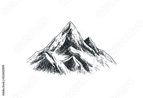 Hand-drawn mountain peaks sketch in monochrome. Vector retro hand drawn illustration