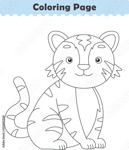 Funny cartoon tiger. Coloring pages. Vector illustration