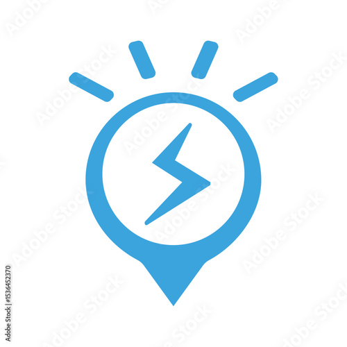Bright blue marker icon featuring a lightning bolt, symbolizing energy, speed, and quick solutions. Ideal for power related concepts, rapid problem solving, or dynamic alerts in digital designs