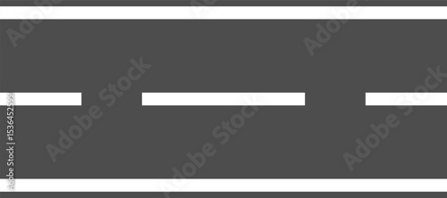 Clean graphic of a highway surface from a top down perspective, featuring classic road stripes. Perfect for backgrounds related to infrastructure, driving, or navigating urban and rural landscapes