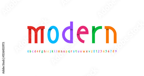 Art modern font alphabet made bright style, lowercase letters A to Z and numerals 0 to 9, vector illustration 10EPS.