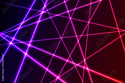 Intersecting glowing laser security beams on a dark background, Art design shine light ray