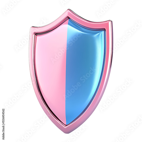 PNG Pink and Blue Metallic Shield Protection Icon Security Symbol Graphic Element against transparent Background