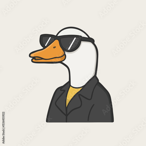 Duck Wearing a Sunglasses and Leather Jacket Meme Sticker T-shirt Vector Cute Illustration