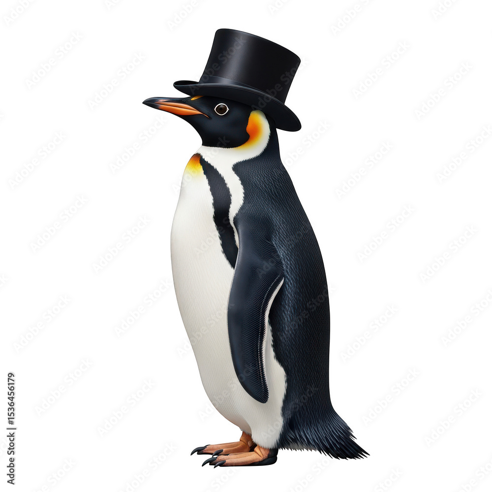Obraz premium Elegant Penguin in Top Hat against transparent background perfect for whimsical designs websites and branding projects showcasing unique animal fashion and graphic design