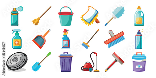 Cleaning supplies icons set isolated on white background