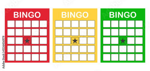 Bingo card template blank with star, luck lotto board game. Bingo ticket empty. Bingo icon, for numbers. 