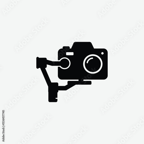 Black silhouette icon of a camera on a gimbal, with bold lines and minimalistic design. Perfect for tech, videography, and filming vector collections.