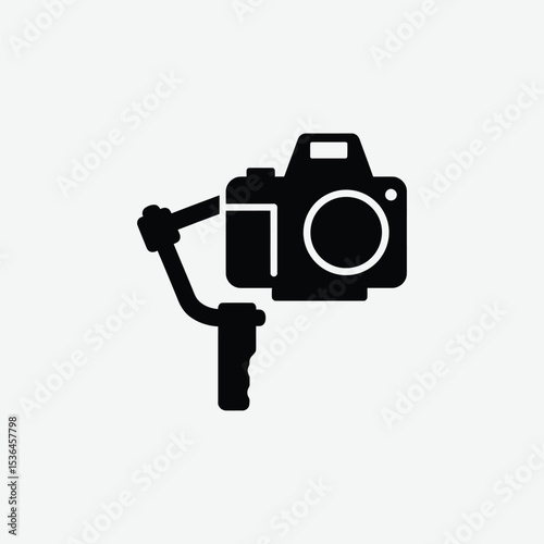 Black silhouette icon of a camera on a gimbal, with bold lines and minimalistic design. Perfect for tech, videography, and filming vector collections.