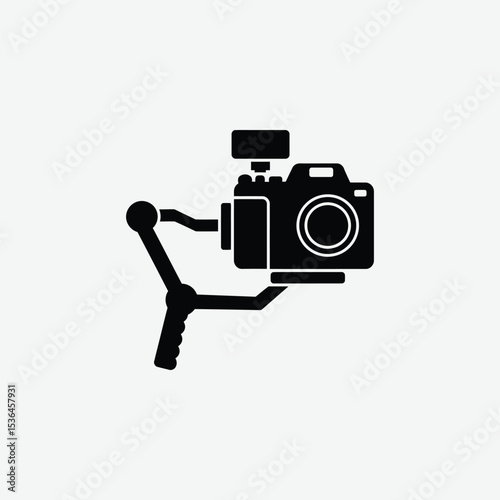 Black silhouette icon of a camera on a gimbal, with bold lines and minimalistic design. Perfect for tech, videography, and filming vector collections.