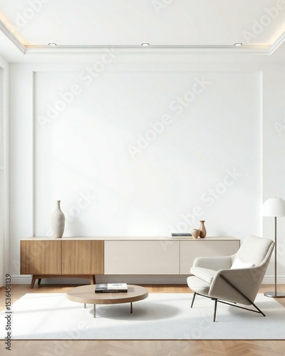 Minimalist living room interior design with white walls