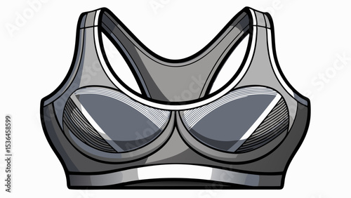 Elegant gray sport bra with contour seams and elastic band. Designed for both movement and support. On a white canvas, ideal for training, sports, and urban activewear concepts.