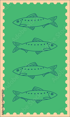 Interior poster with fish. Sardines hand drawn illustration in a poster frame for wall art gallery, vector illustration