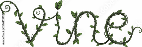 Vine lettering made of twisting greenery, tendrils, and leafy stems