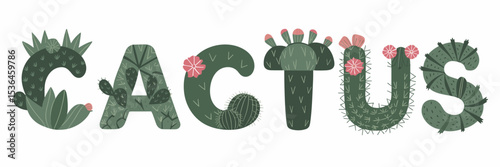 Succulent cactus text illustration on white background
