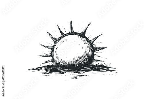 Hand-drawn spiky sun illustration with minimalist design. Vector retro hand drawn illustration