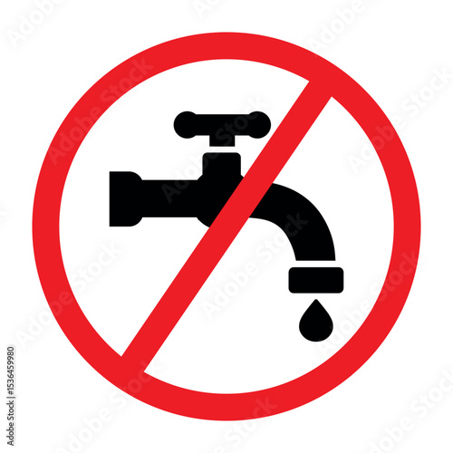 no drinkable water sign icon. do not use water sign. do not drink water sign. prohibition sign. dirty water in the tap. warning sign. save water, turn off. vector illustration on transparent backgroud