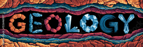 Geology text illustration with rock layers and crystals – Ideal for scientific posters, mineral guides, or educational displays