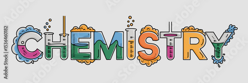 Chemistry illustration with bubbling reactions and flasks – Great for kids’ science materials, educational content, or lab-themed branding