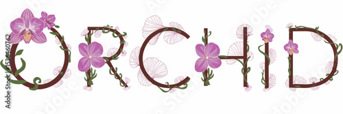 Orchid flower text design with white background