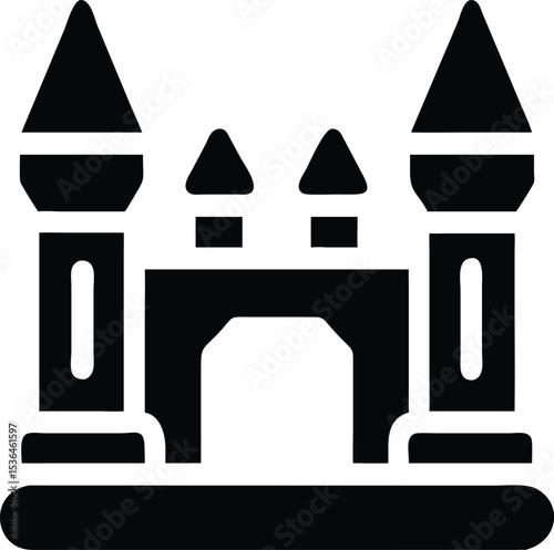 Inflatable castle icon, inflatable bouncy castle for kids' play vector