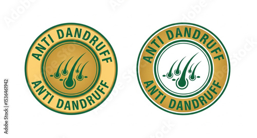 Anti Dandruff Golden Label Set | Cosmetic Product Packaging Icon, Haircare Seal, Shampoo Sticker