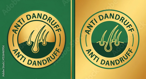 Anti Dandruff Logo Badges in Gold and Green | Hair Care Product Label for Shampoo and Conditioner Marketing