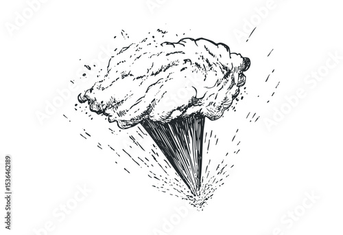 Hand-drawn explosion cloud with dynamic energy burst lines. Vector retro hand drawn illustration