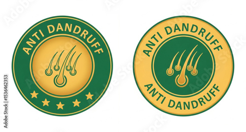 Anti Dandruff Round Label Badges Set | Green and Gold Seal for Shampoo or Hair Care Products, Cosmetic Packaging