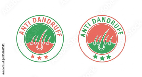 Anti-Dandruff Product Label in Green and Red with Hair Follicle Illustration | Scalp Care and Hair Treatment Branding for Shampoo, Conditioner and Beauty Products