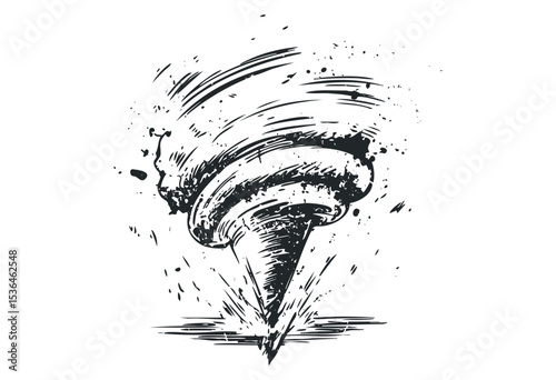 Dynamic tornado swirl artistic sketch with dramatic lines and movement. Vector retro hand drawn illustration