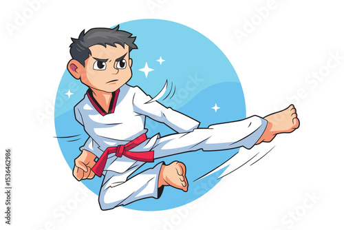 Young Boy Performing Taekwondo Kicks
