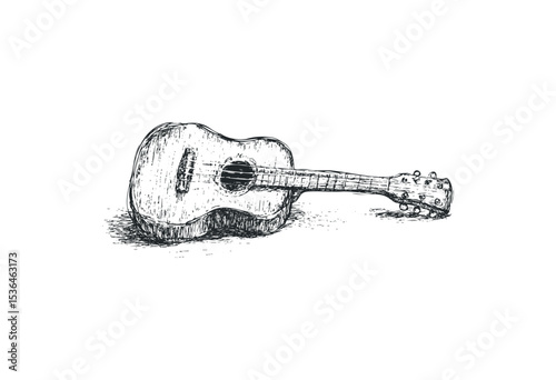 Hand-drawn sketch of acoustic guitar on white background. Vector retro hand drawn illustration