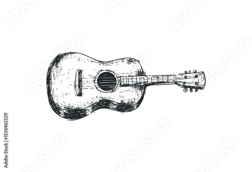 Hand-drawn acoustic guitar sketch with detailed lines. Vector retro hand drawn illustration